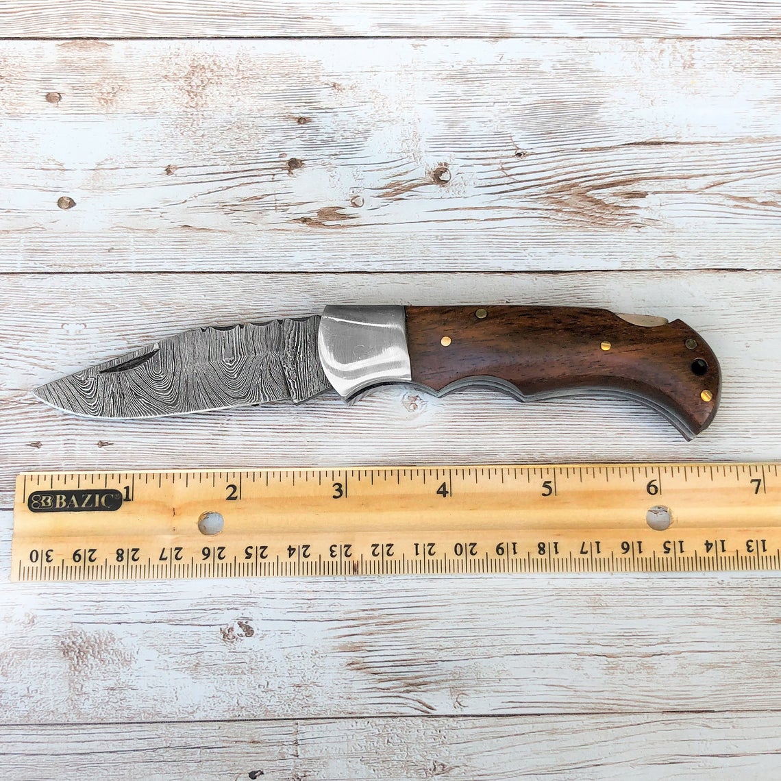Custom Handmade Damascus Steel Pocket Folding Knife - Beautiful Wood Handle