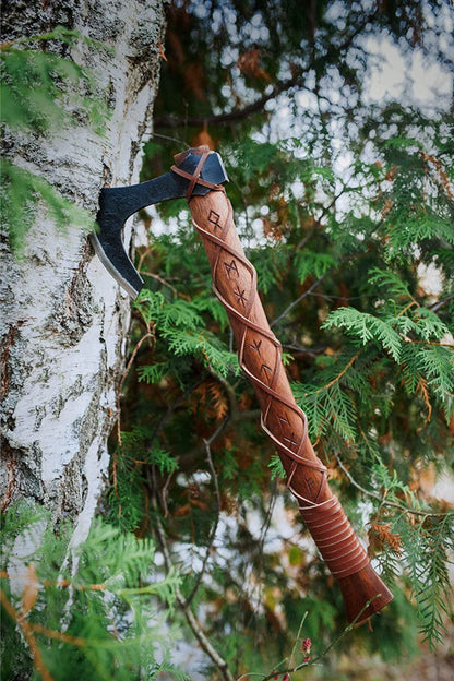 Nordic Viking Axe – Hand Forged Carbon Steel | Rose Wood Shaft | HS-1022