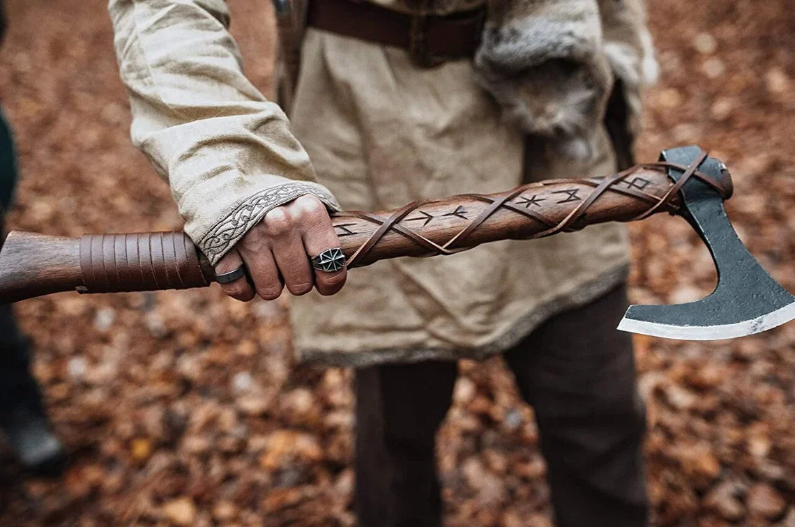 Nordic Viking Axe – Hand Forged Carbon Steel | Rose Wood Shaft | HS-1022
