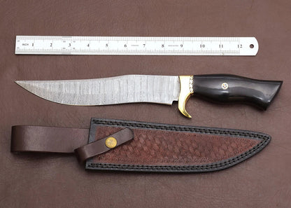 Damascus Hunting Buffalo Horn Knife 