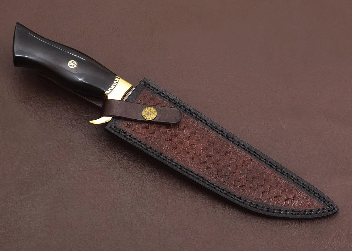Damascus Hunting Bowie Knife – Buffalo Horn Handle | HS-301 HS Knives Store