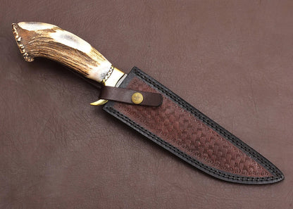Damascus Hunting Knife – Stag Horn Handle | HS-302