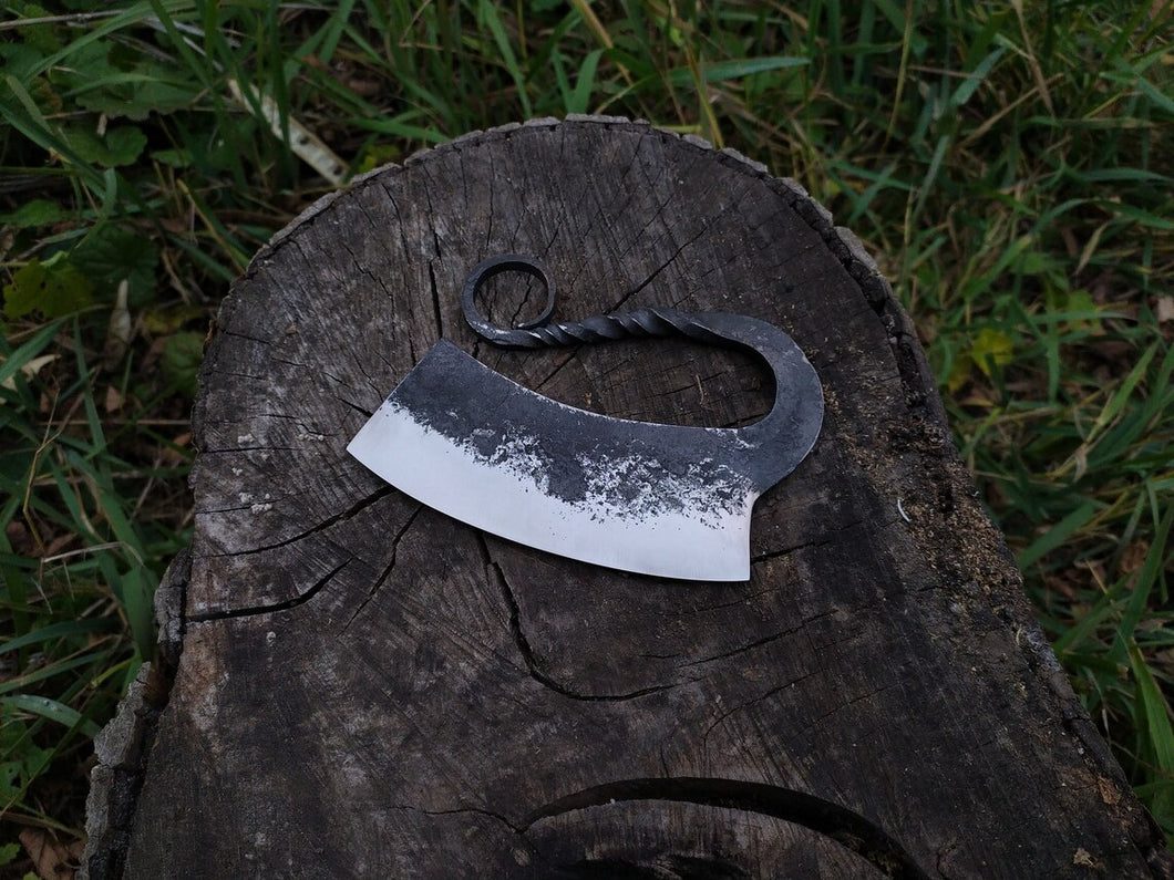 HS-1038 Hand Forged Steel Ullu Knife, Hand forged Ulu Knife, Blacksmith made, Forged Blade Herb Cutter Kitchen, Hand Forged, Forged Knife