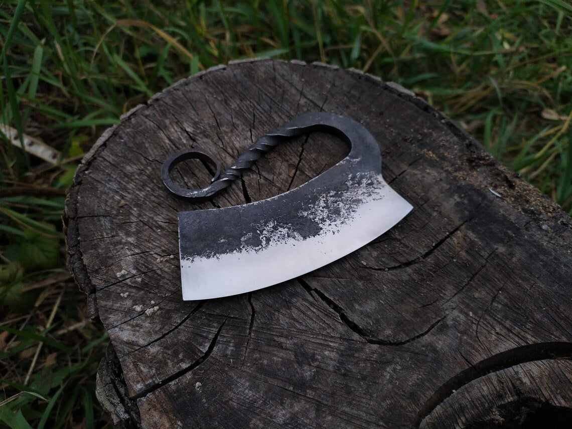 HS-1038 Hand Forged Steel Ullu Knife, Hand forged Ulu Knife, Blacksmith made, Forged Blade Herb Cutter Kitchen, Hand Forged, Forged Knife