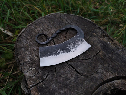 HS-1038 Hand Forged Steel Ullu Knife, Hand forged Ulu Knife, Blacksmith made, Forged Blade Herb Cutter Kitchen, Hand Forged, Forged Knife