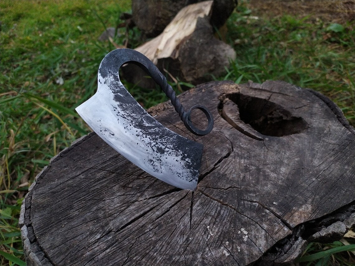 HS-1038 Hand Forged Steel Ullu Knife, Hand forged Ulu Knife, Blacksmith made, Forged Blade Herb Cutter Kitchen, Hand Forged, Forged Knife