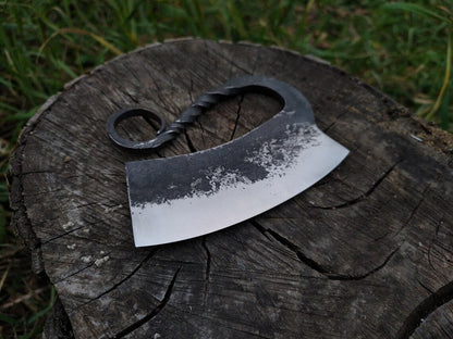 HS-1038 Hand Forged Steel Ullu Knife, Hand forged Ulu Knife, Blacksmith made, Forged Blade Herb Cutter Kitchen, Hand Forged, Forged Knife