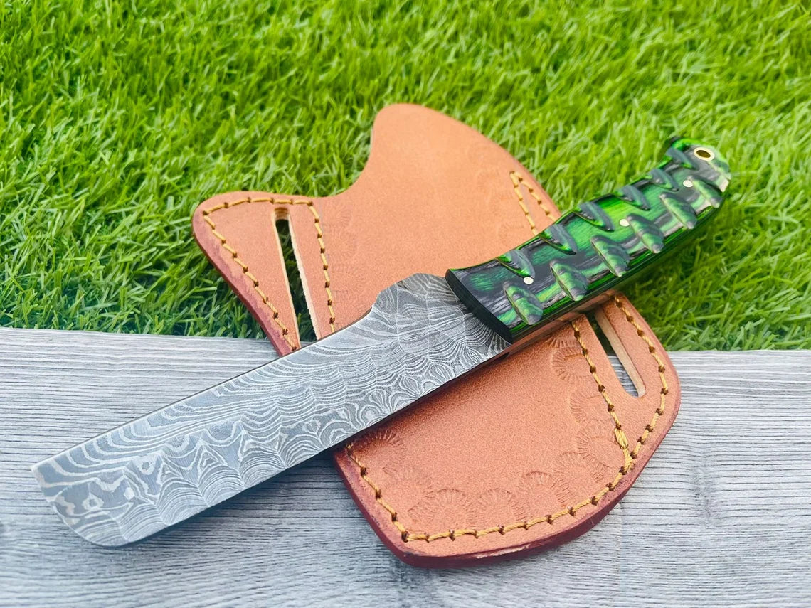 Damascus Bull Cutter Cowboy Knife – Dollar Wood Handle | HS-981