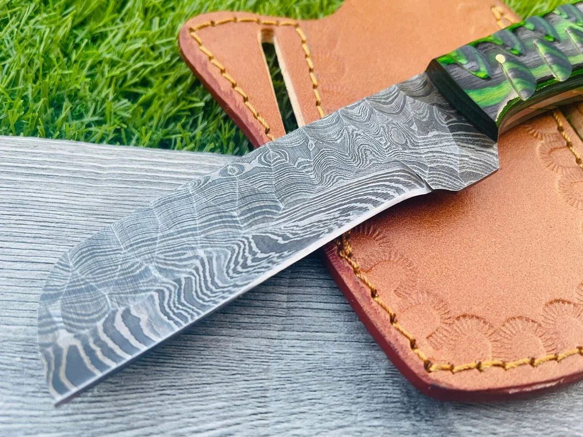 Damascus Bull Cutter Cowboy Knife – Dollar Wood Handle | HS-981