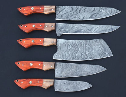 Damascus Chef Knife Set – 5 Pieces | Rosewood Handle | HS-120