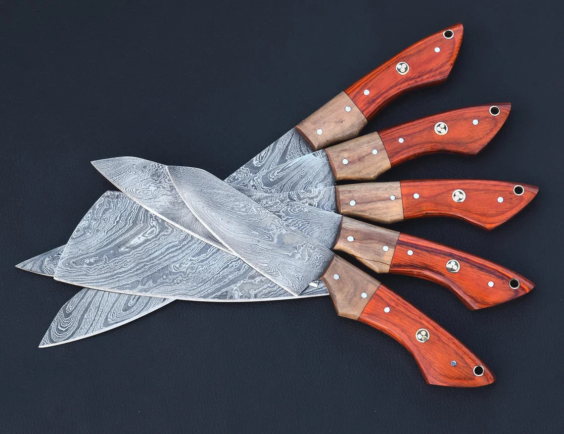 Damascus Chef Knife Set – 5 Pieces | Rosewood Handle | HS-120