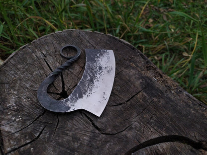 HS-1038 Hand Forged Steel Ullu Knife, Hand forged Ulu Knife, Blacksmith made, Forged Blade Herb Cutter Kitchen, Hand Forged, Forged Knife