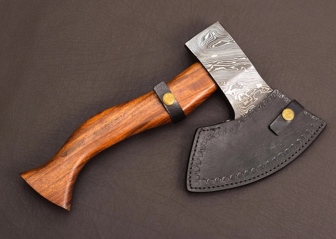 Handmade Damascus Camping Axe – Ash Wood Handle | Gift for Him | HS-1019