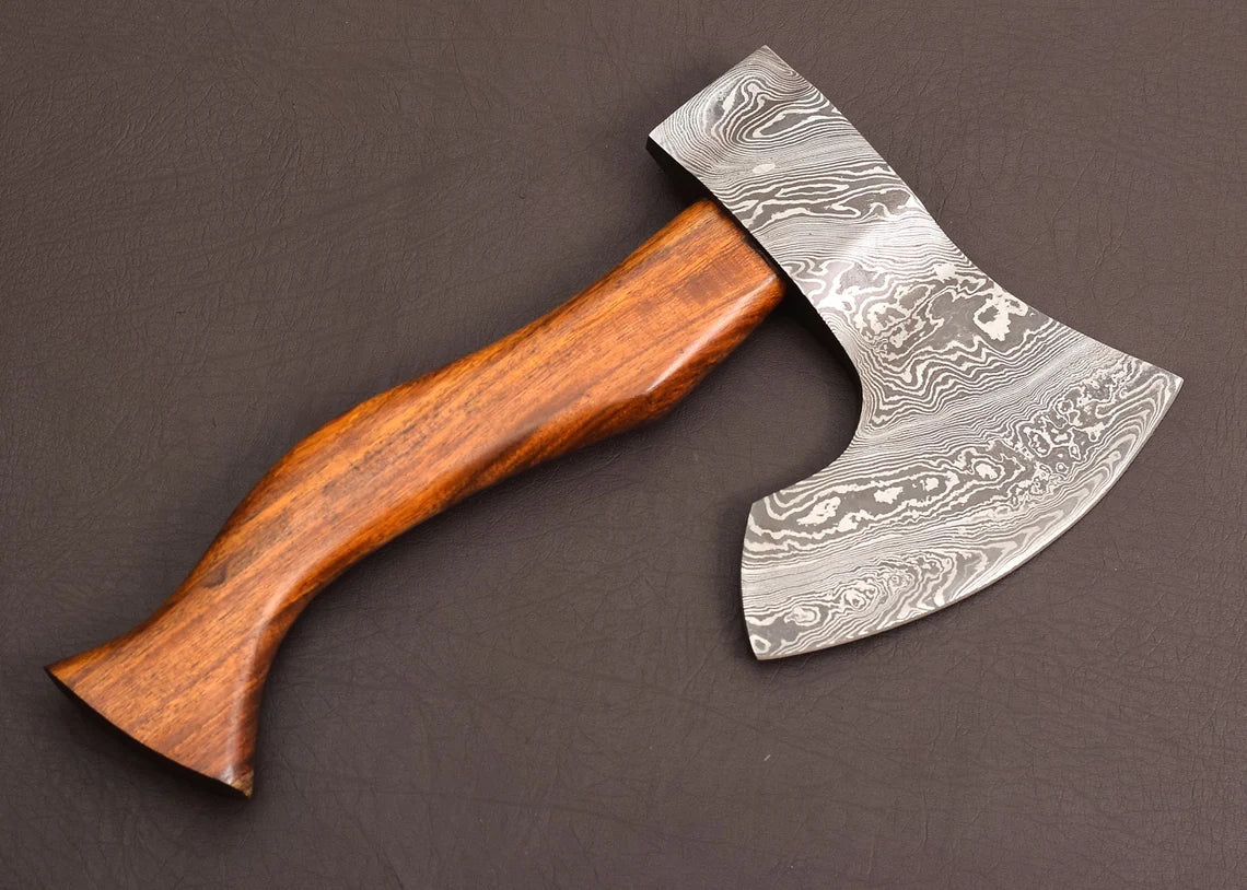 Handmade Damascus Camping Axe – Ash Wood Handle | Gift for Him | HS-1019