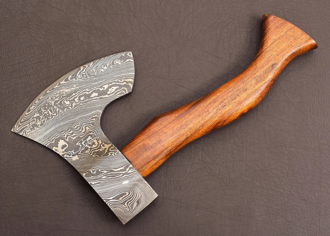 Handmade Damascus Camping Axe – Ash Wood Handle | Gift for Him | HS-1019