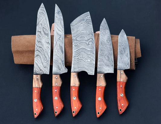 HS-120  '' Handmade Damascus Chef Set, Kitchen Knives, Wedding Gift, Anniversary Gift, Christmas Gift, Birthday Gift, Groomsmen Gift, Gift For Him