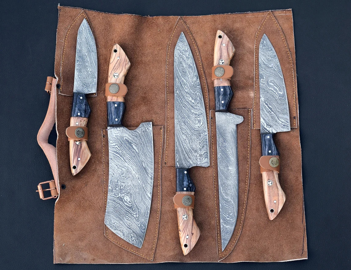 Damascus Chef Knife Set – 5 Pieces | Rosewood | HS-123