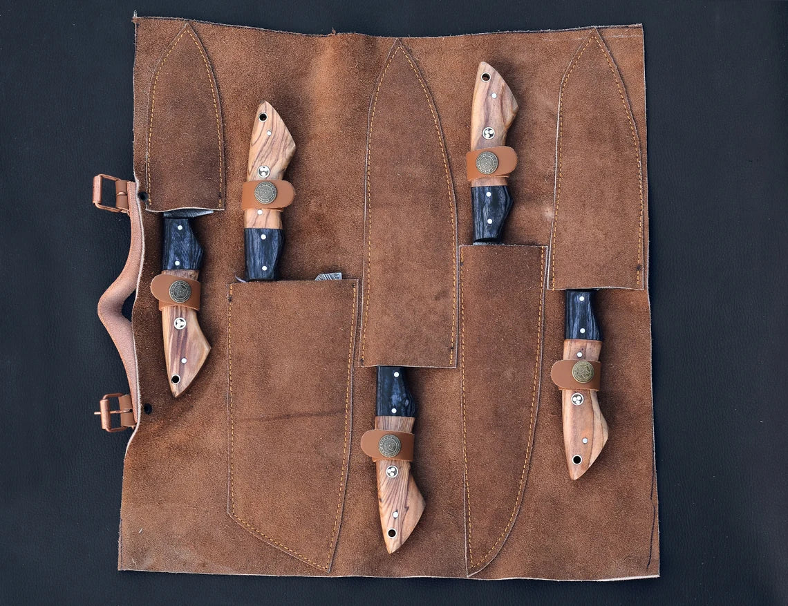 Damascus Chef Knife Set – 5 Pieces | Rosewood | HS-123