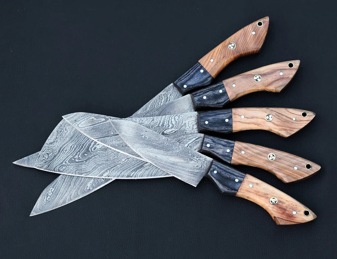 Damascus Chef Knife Set – 5 Pieces | Rosewood | HS-123