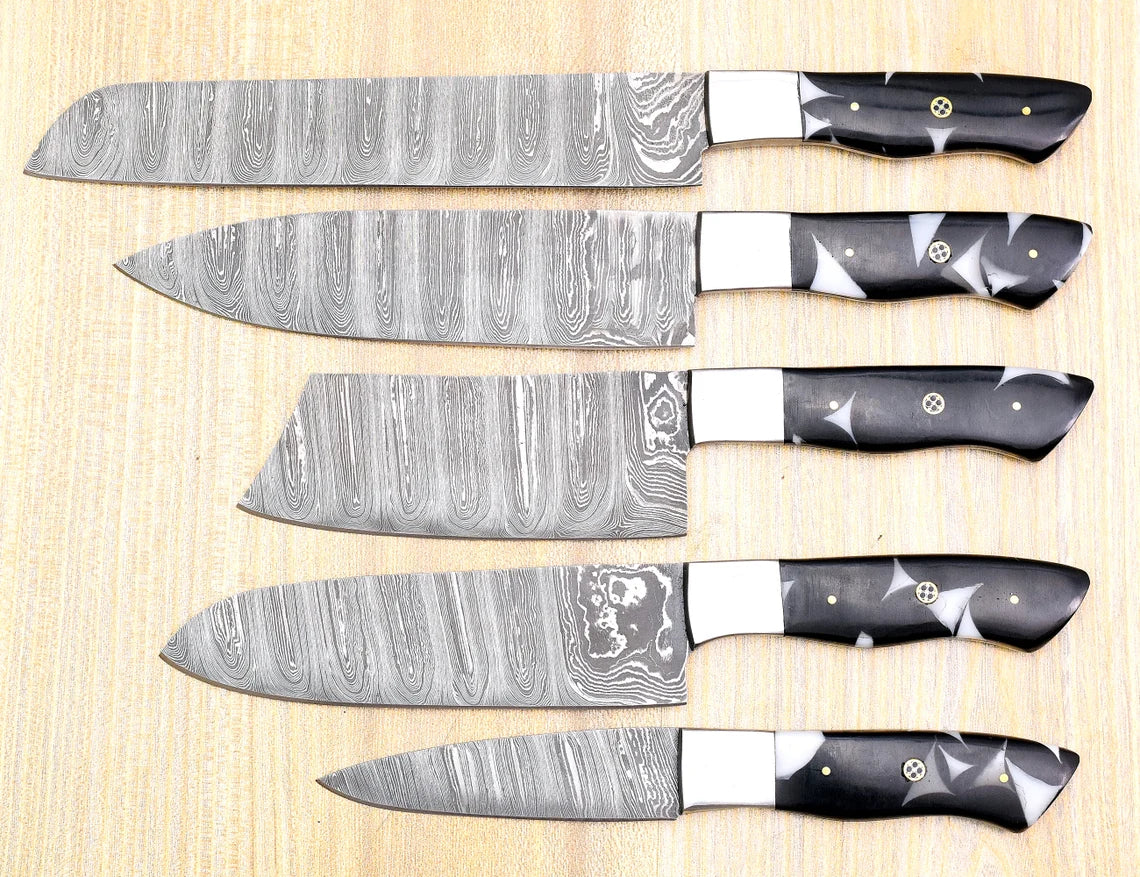Damascus Chef Knife Set – 5 Pieces | Resin Handle | HS-125