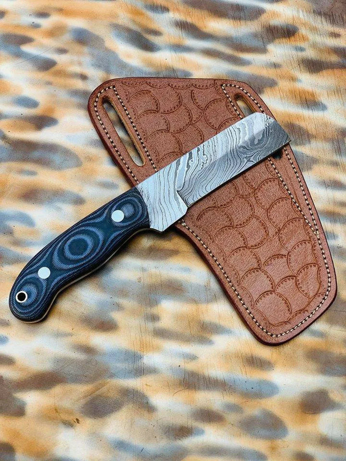 Damascus Cowboy Bull Cutter Knife – Wood Handle | HS-984