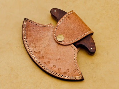HS-1039 Handmade Damascus Chef Kitchen Ulu Knife Chef Knife Heavy Duty Damascus Handle Walnut Wood with Leather Sheath