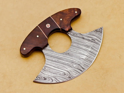 HS-1039 Handmade Damascus Chef Kitchen Ulu Knife Chef Knife Heavy Duty Damascus Handle Walnut Wood with Leather Sheath