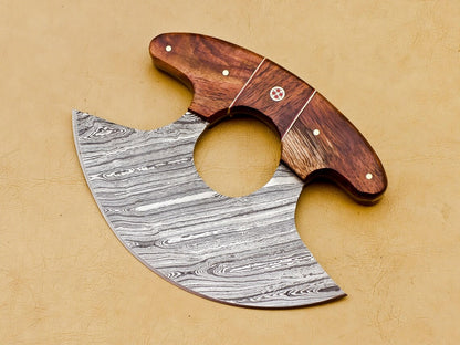HS-1039 Handmade Damascus Chef Kitchen Ulu Knife Chef Knife Heavy Duty Damascus Handle Walnut Wood with Leather Sheath