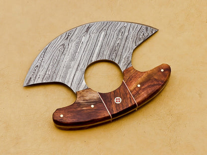 HS-1039 Handmade Damascus Chef Kitchen Ulu Knife Chef Knife Heavy Duty Damascus Handle Walnut Wood with Leather Sheath