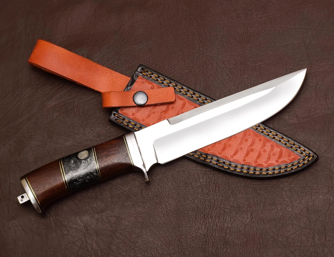 Handmade D2 Steel Hunting Knife – High Polish | Wood Handle | HS-354