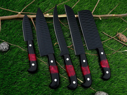 HS-119 : Handmade D2 Steel Knife set of 5 PCS, Chef Knife Set Handmade, Custom Knife Set - Gift For Him, Kitchen Knife Set