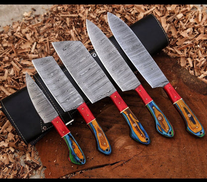 Handmade Damascus kitchen knives