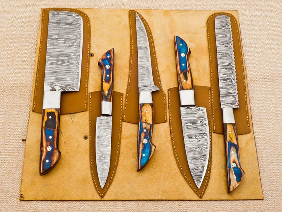 Damascus steel knives set