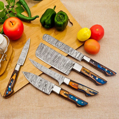Damascus kitchen knife set