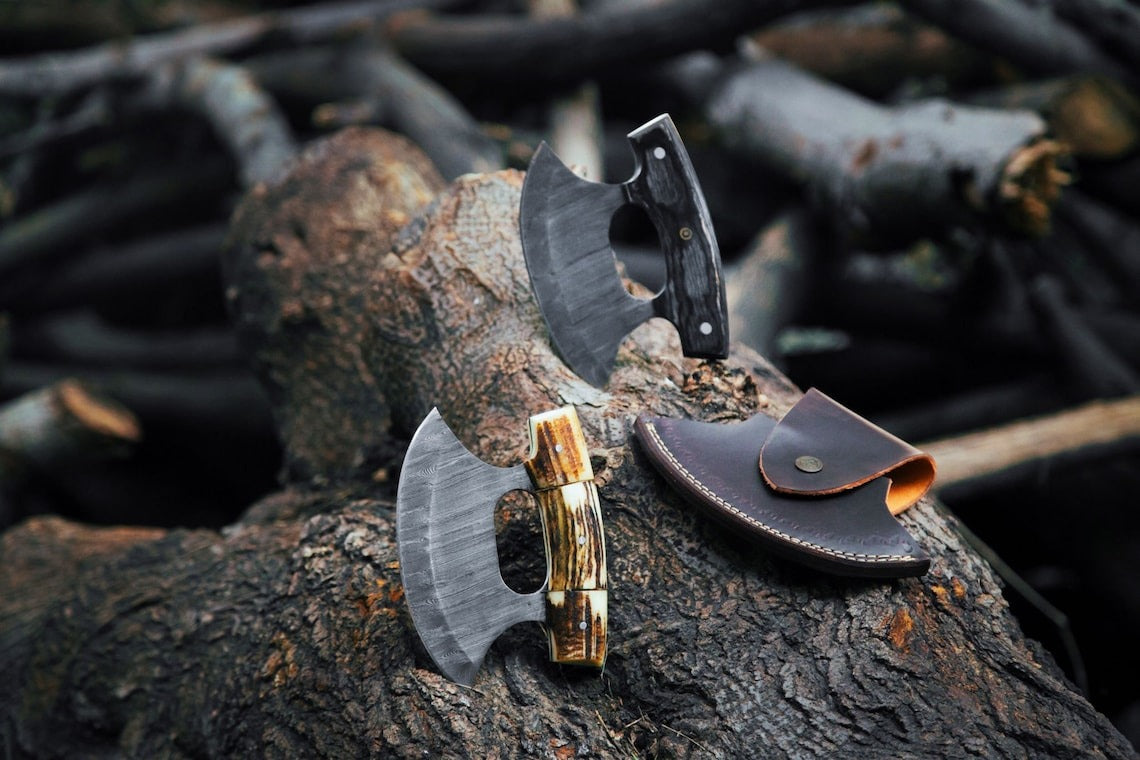 Damascus Ulu Knife – Antler & Padauk Wood Handle | Wedding Gift | HS-1032