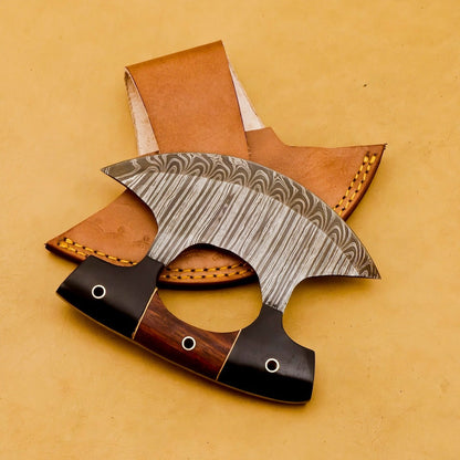 HS-1037 Handmade Damascus Chef Kitchen Ulu Knife Chef Knife Heavy Duty Damascus Handle Koa Wood with Leather Sheeth GIFT IDEA