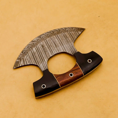 HS-1037 Handmade Damascus Chef Kitchen Ulu Knife Chef Knife Heavy Duty Damascus Handle Koa Wood with Leather Sheeth GIFT IDEA