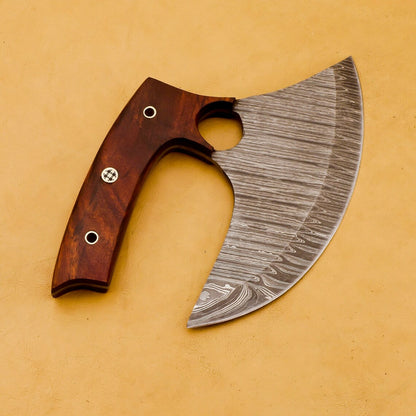 HS-1033 Handmade Damascus Chef Kitchen Ulu Knife Chef Knife Heavy Duty Damascus Handle Koa Wood with Leather Sheath GIFT IDEA