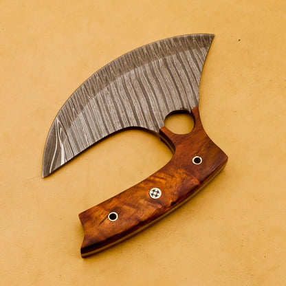 HS-1033 Handmade Damascus Chef Kitchen Ulu Knife Chef Knife Heavy Duty Damascus Handle Koa Wood with Leather Sheath GIFT IDEA