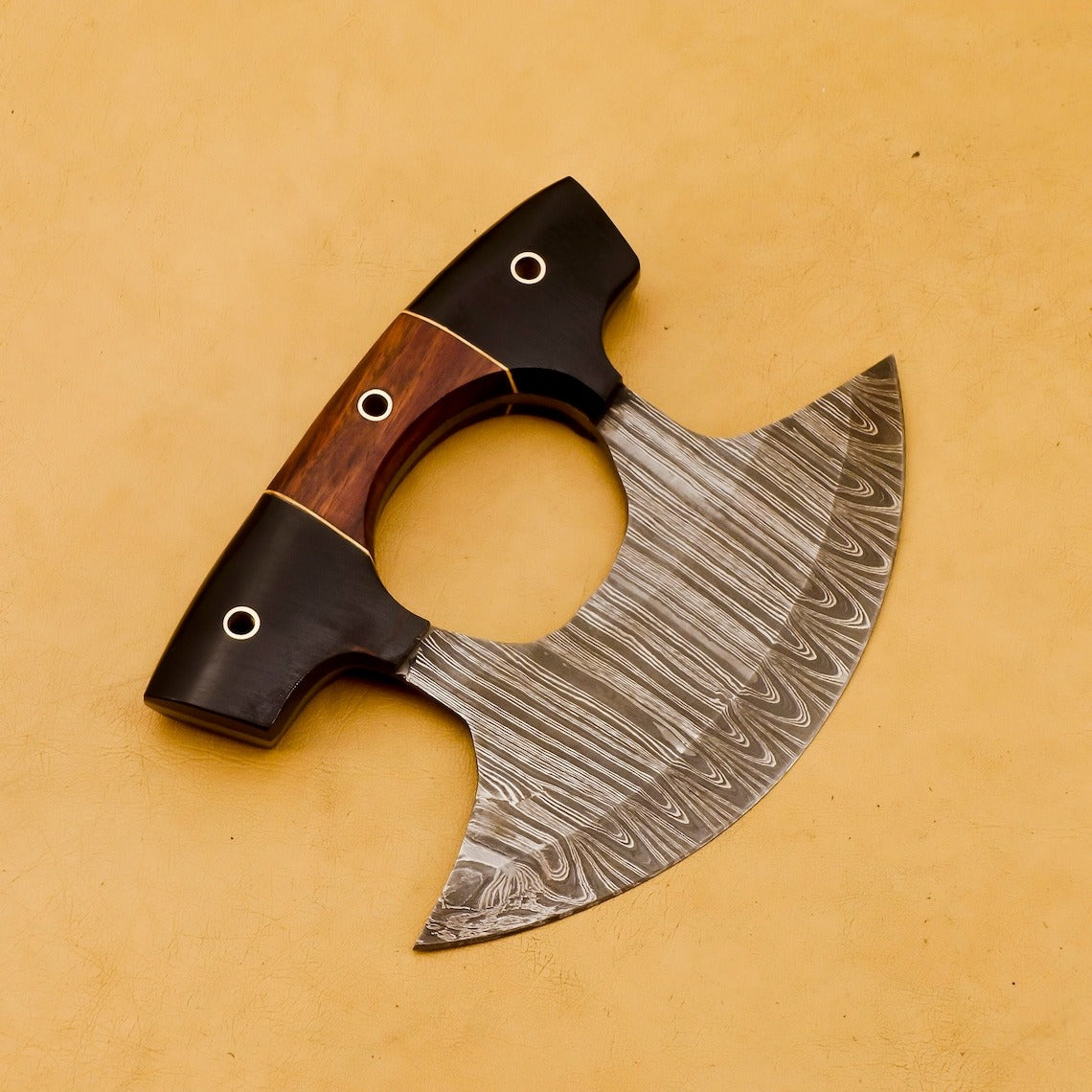 HS-1037 Handmade Damascus Chef Kitchen Ulu Knife Chef Knife Heavy Duty Damascus Handle Koa Wood with Leather Sheeth GIFT IDEA