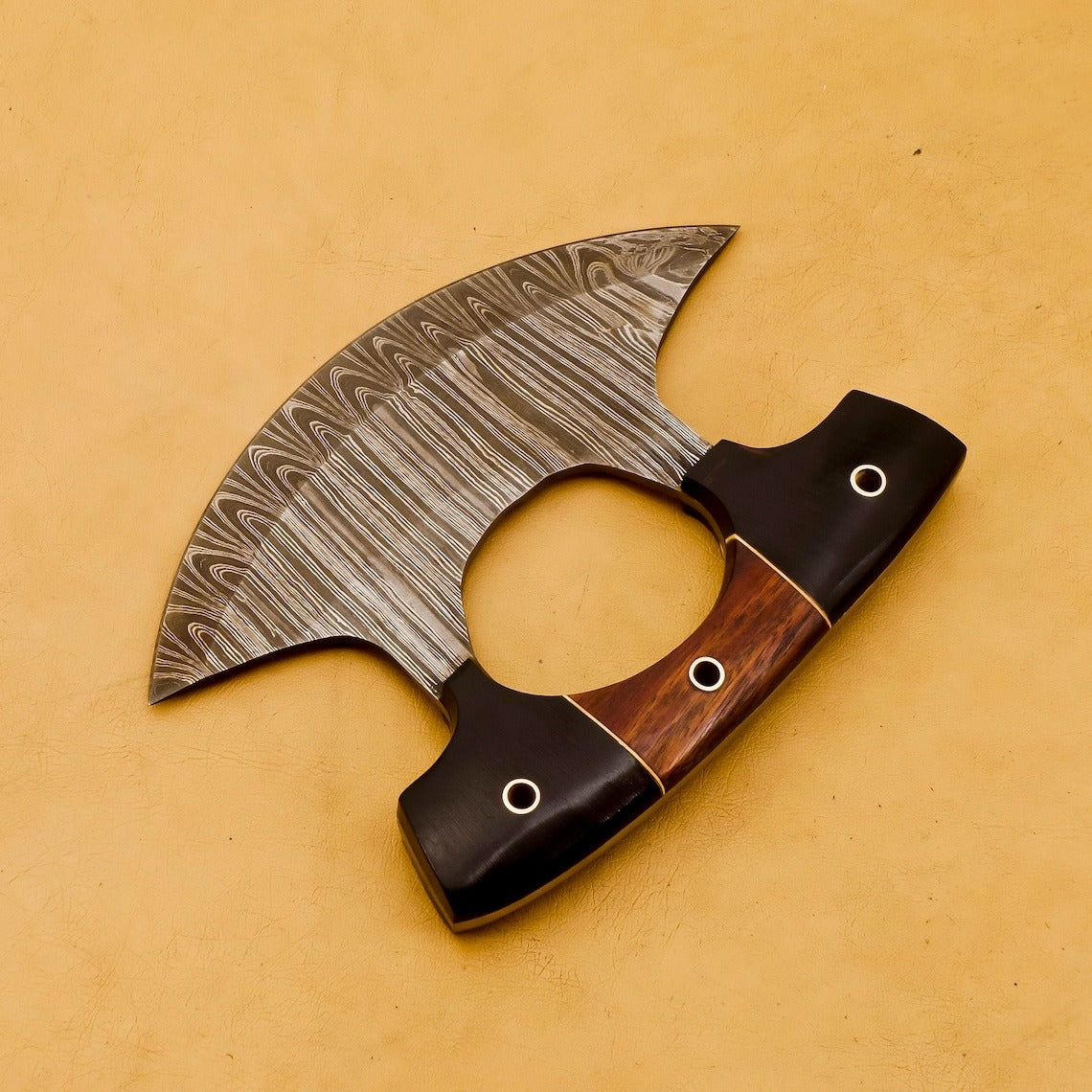HS-1037 Handmade Damascus Chef Kitchen Ulu Knife Chef Knife Heavy Duty Damascus Handle Koa Wood with Leather Sheeth GIFT IDEA