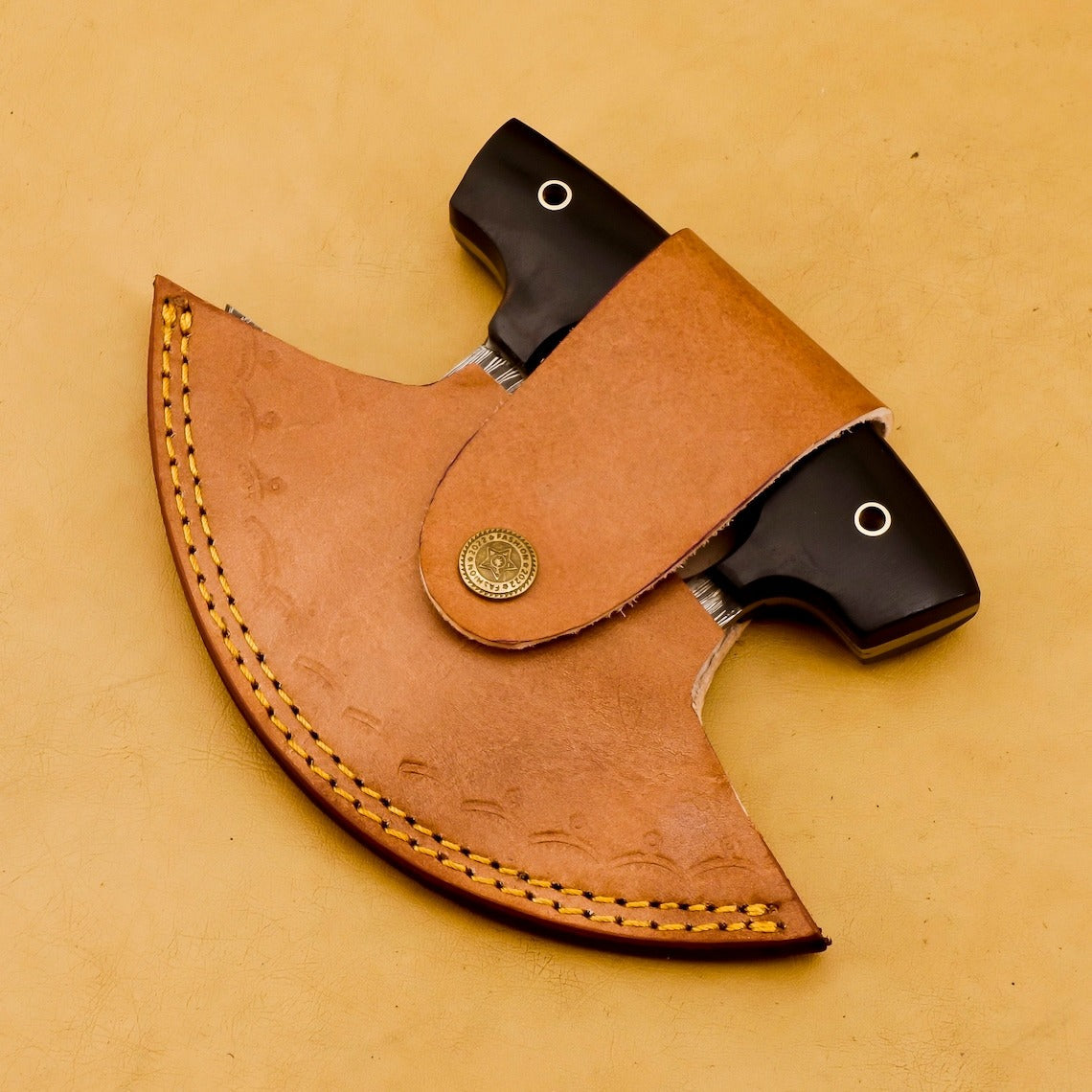 HS-1037 Handmade Damascus Chef Kitchen Ulu Knife Chef Knife Heavy Duty Damascus Handle Koa Wood with Leather Sheeth GIFT IDEA