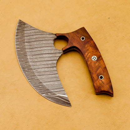 HS-1033 Handmade Damascus Chef Kitchen Ulu Knife Chef Knife Heavy Duty Damascus Handle Koa Wood with Leather Sheath GIFT IDEA