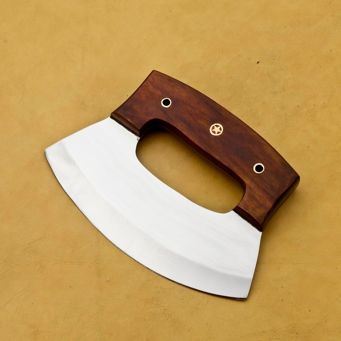 D2 Steel Ulu Knife – Wood Handle & Leather Sheath | HS-1040