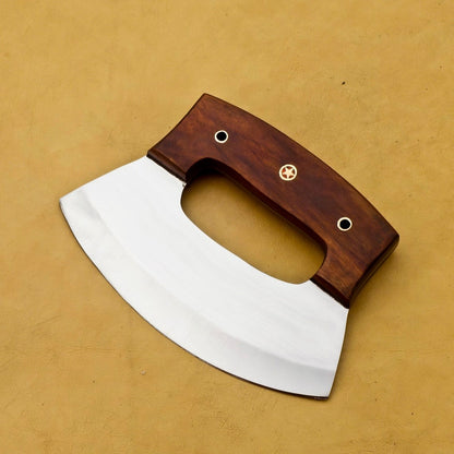 D2 Steel Ulu Knife – Wood Handle & Leather Sheath | HS-1040