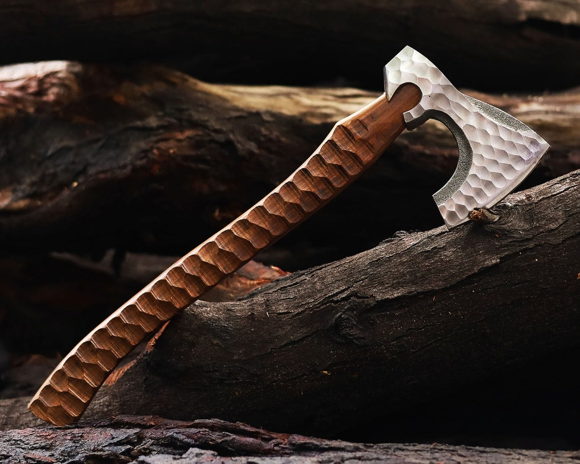 HS-1047 Hand Forged Carbon Steel Beautiful Axe , Viking Axe, Medieval Axe, Best Gift For Him/Her Rosewood Handle Material