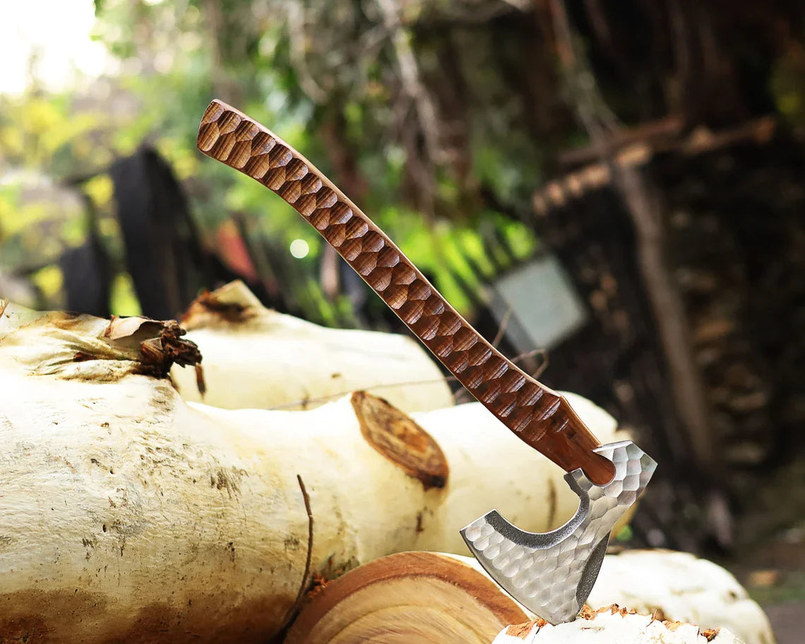 HS-1047 Hand Forged Carbon Steel Beautiful Axe , Viking Axe, Medieval Axe, Best Gift For Him/Her Rosewood Handle Material
