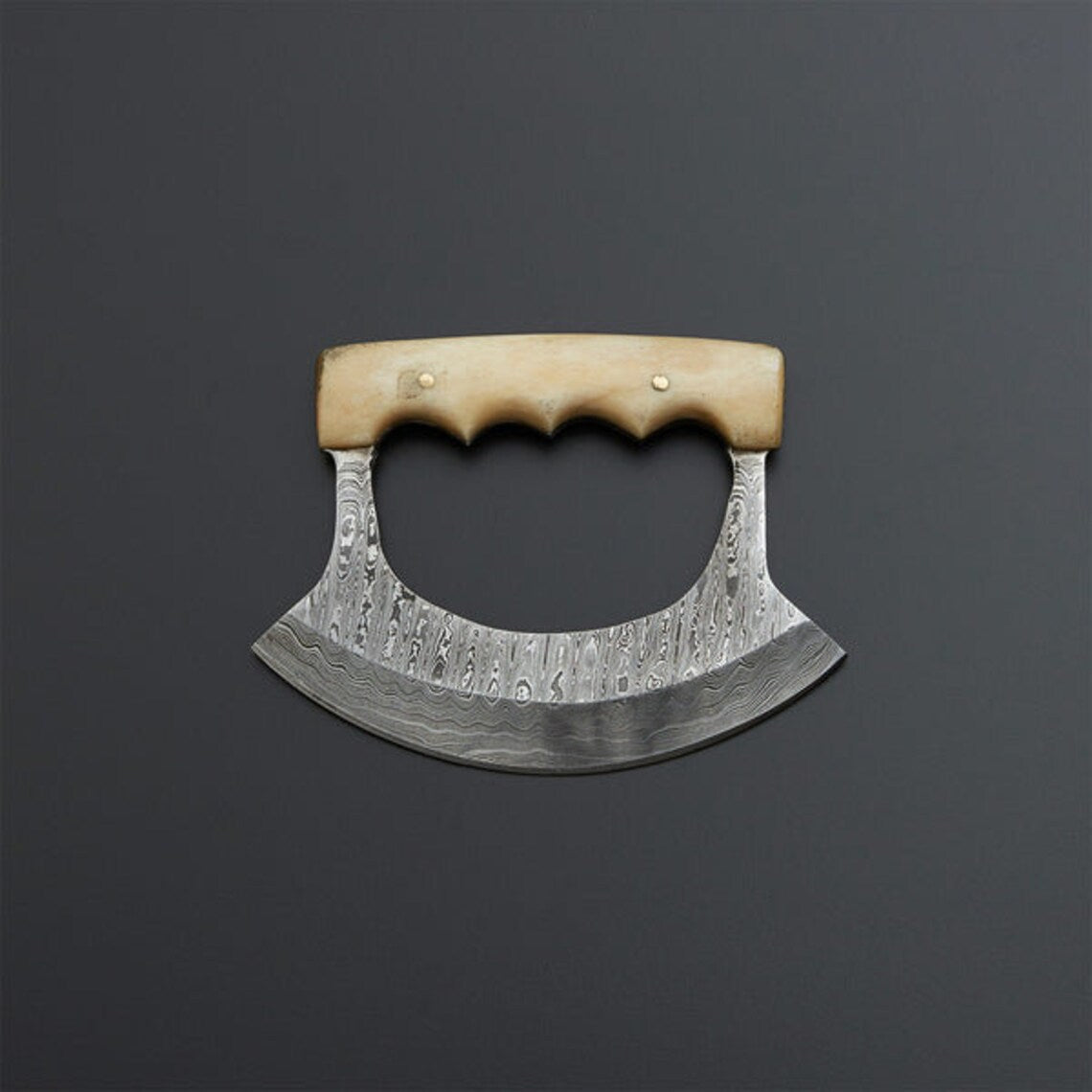 Damascus Ulu Knife – Cow Bone Handle | Handmade Gift | HS-1035