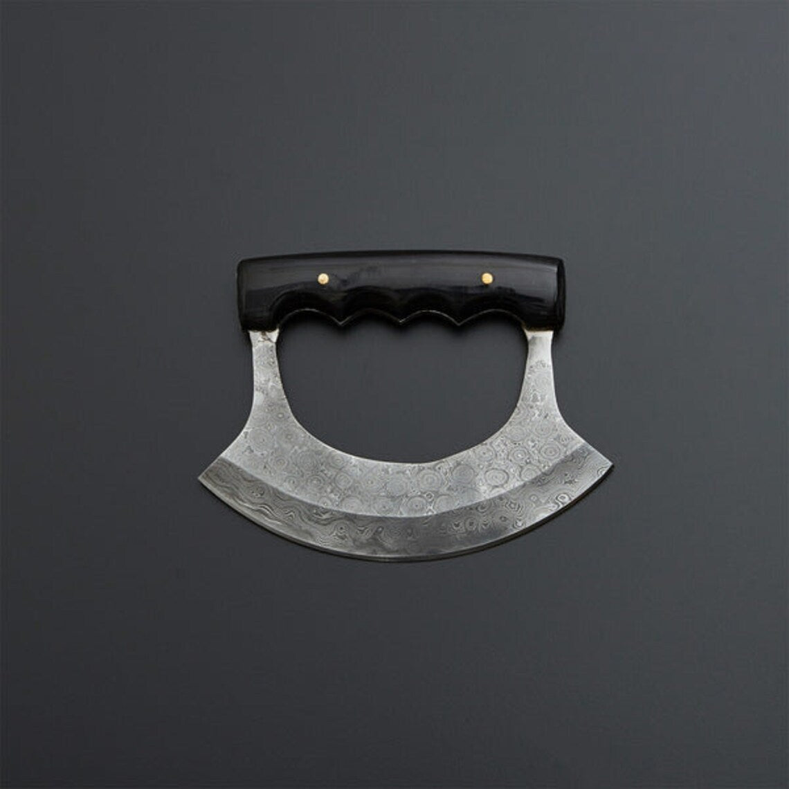 Damascus Ulu Knife – Buffalo Horn Handle | Custom Gift | HS-1036