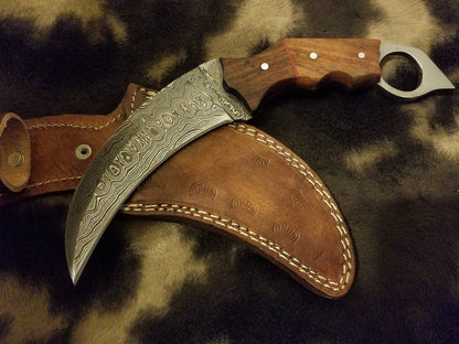 HS-845 Custom Handmade Damascus Karambit Knife Life Save Tool With Walnut Wood Handle